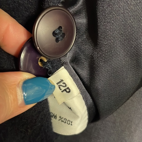 MACKINTOSH New England women’s 100% wool navy petite coat cape back collared 12P - Picture 12 of 15